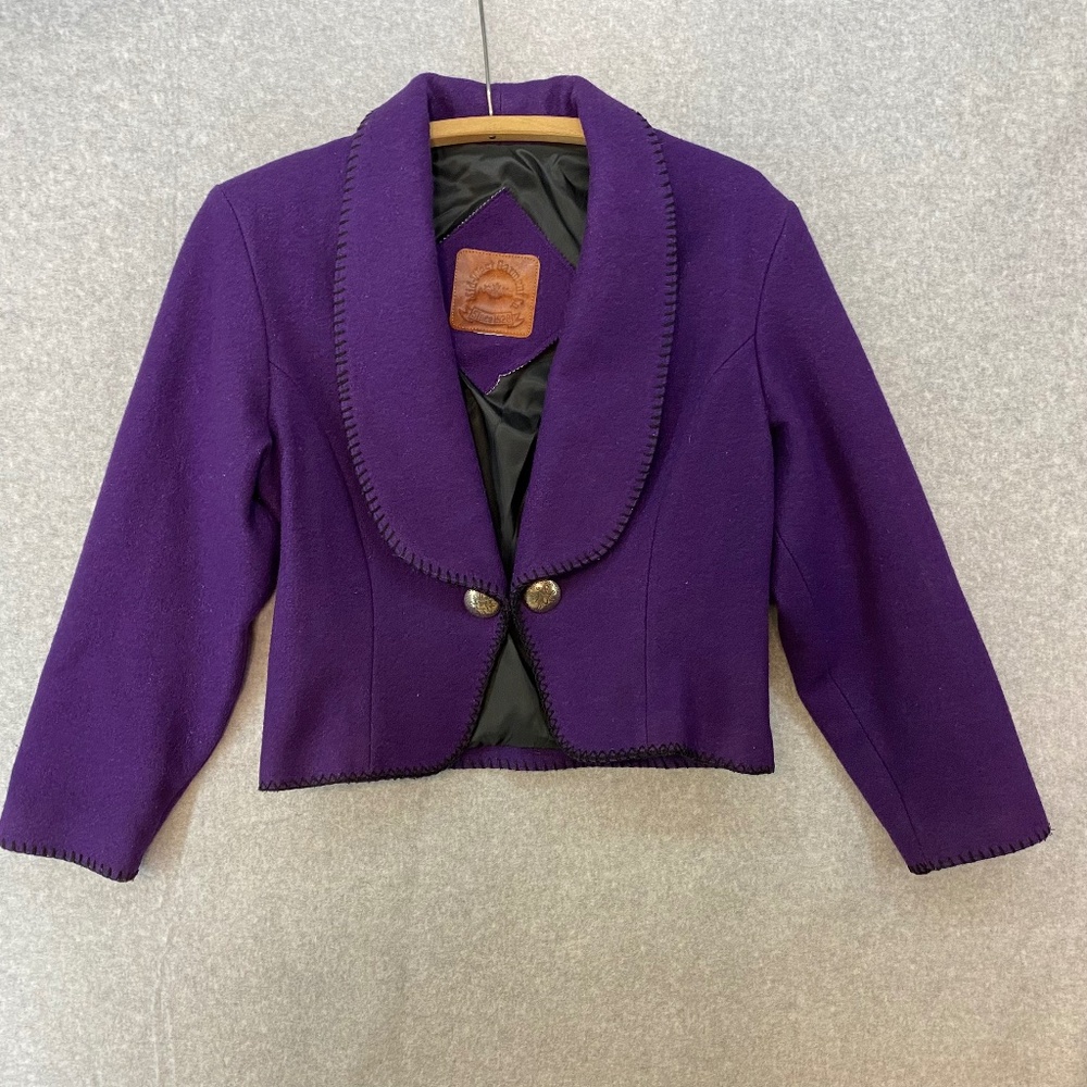 Mid-West Garment CO M/L Purple Wool Coat Vintage Cropped Stamped Buttons